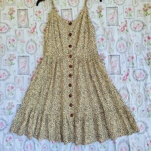 Japna Women's Medium Animal Print Button Front Smocked Back Sleeveless Dress